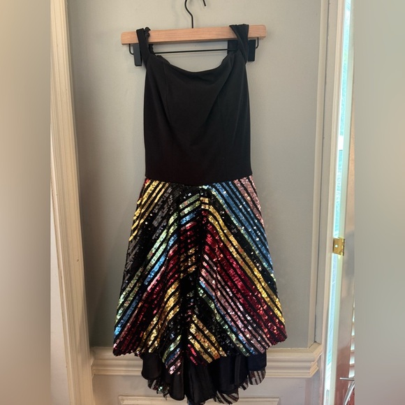 Jovani Black and Gold Sequin Fit and Flare Midi Dress - Picture 1 of 7